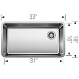 Blanco - Formera 33'' Super Single Undermount Stainless Steel Kitchen Sink - Satin Polish