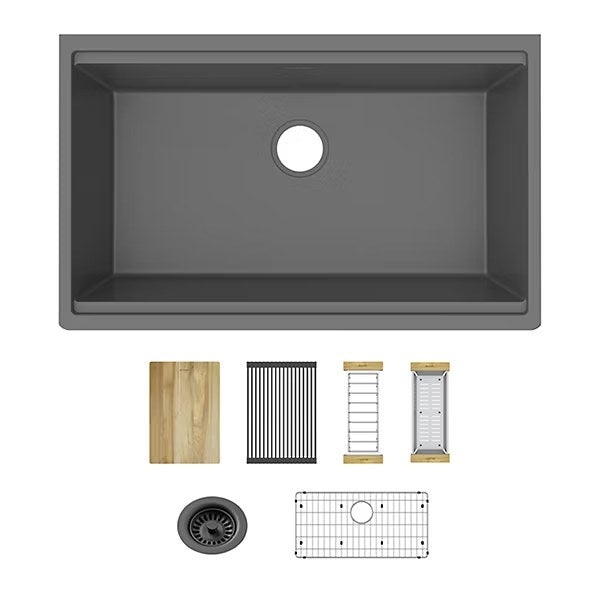 Elkay - Quartz Classic 33''x22''x9-1/2'' Single Bowl Undermount Workstation Sink-Graphite