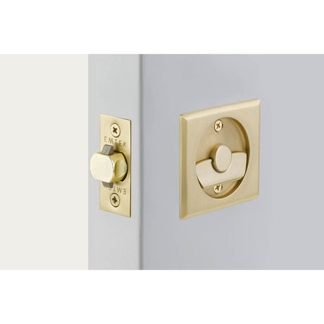 Emtek - Square Tubular Pocket Door Privacy, US4 - Satin Brass