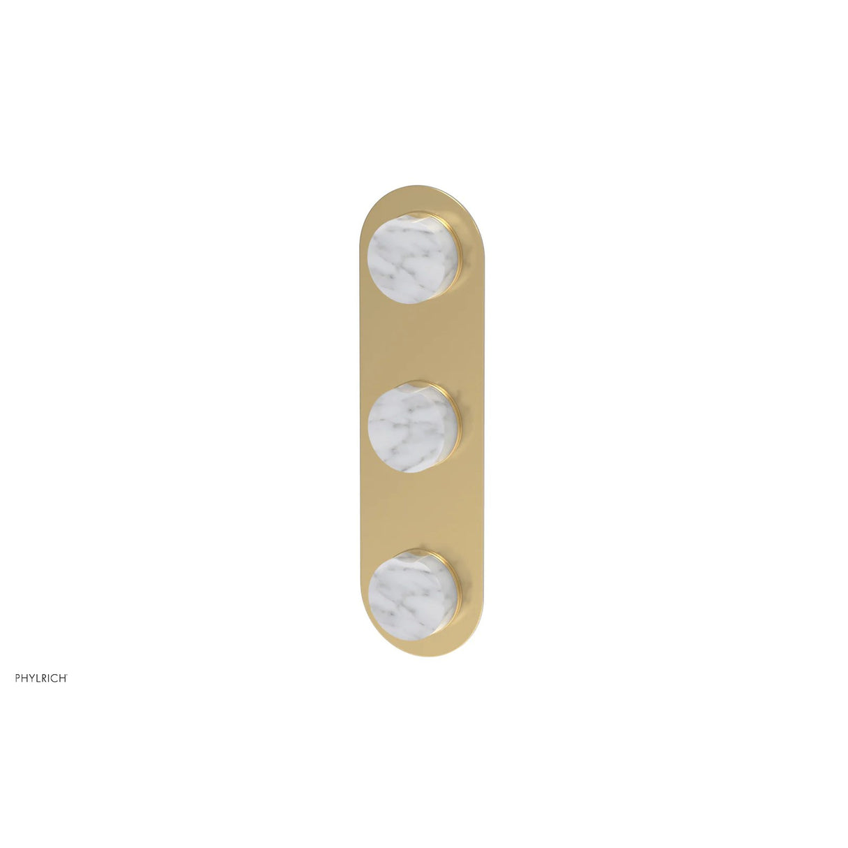 CIRC - Thermostatic Valve with  Two Volume Control - White  Marble Handles SATIN BRASS