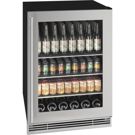 U Line - Beverage Center 24'' Revers Hinge SS Frame 115v - Framed